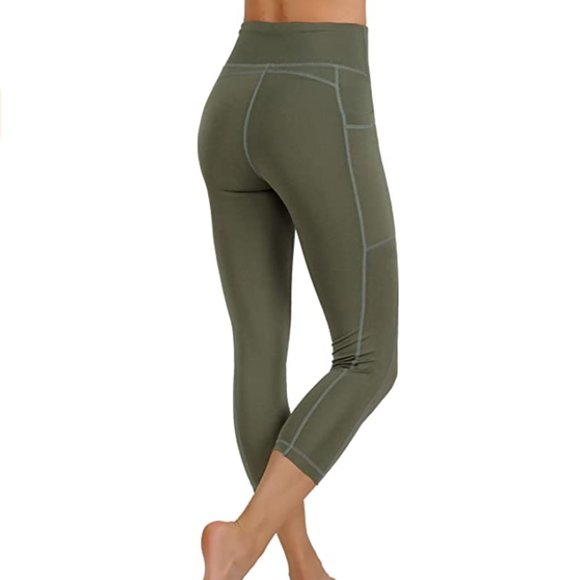 Yoga Pants Capri Leggings Both Sides Pockets - Picture 2 of 3